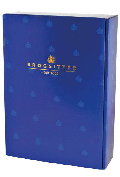 Geschenkkarton "Brogsitter" blau für 3 Flaschen